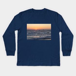 Nautical sunset at the Beach with a Seagull Kids Long Sleeve T-Shirt